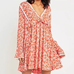 Free People Like You Best Red Floral Printed Ruffle Mini Dress